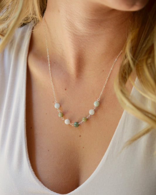 Natural Multi-Color Burma Jade Necklace, Silver or Gold Filled