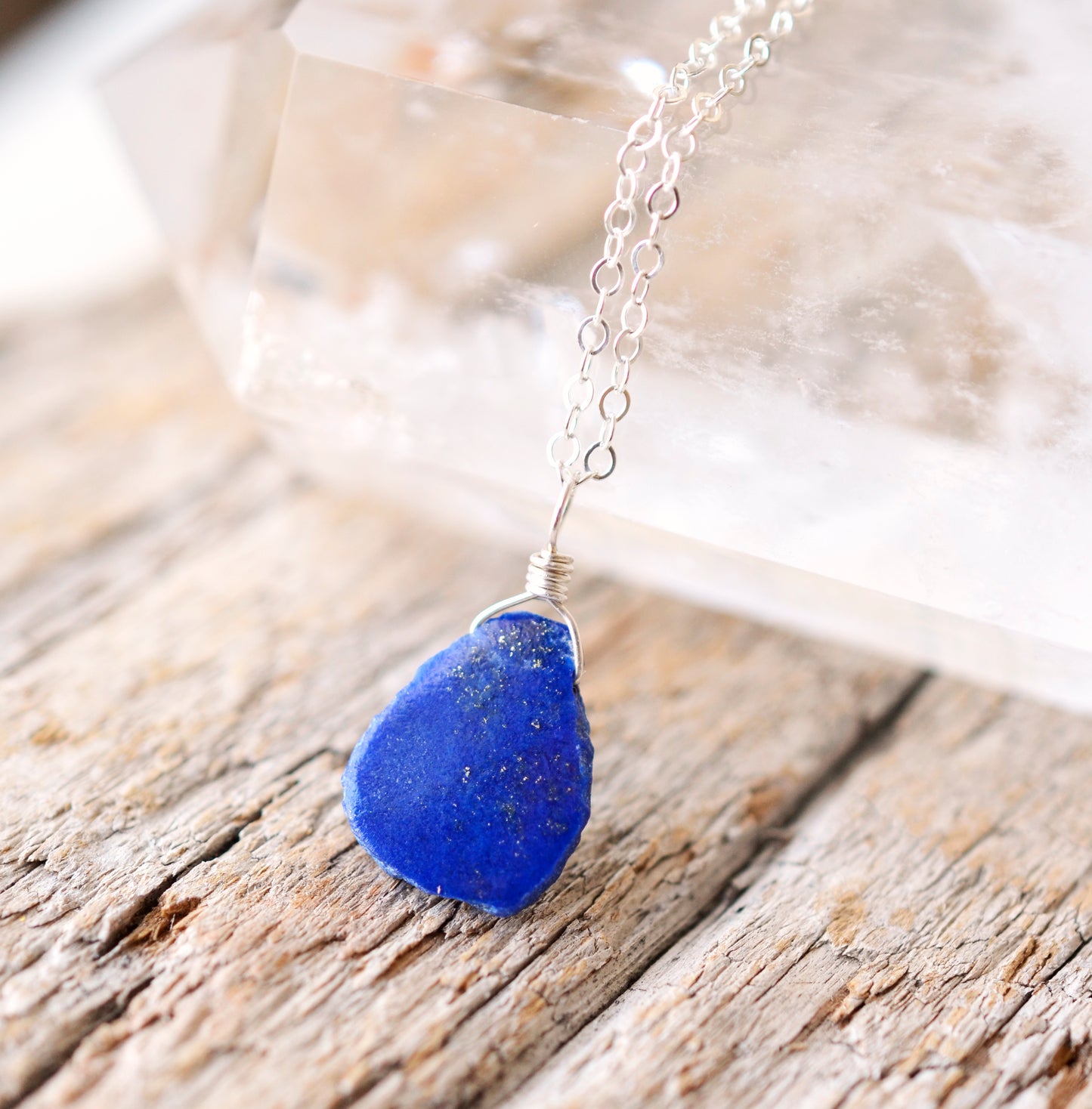 Natural Lapis Lazuli Slice Pendant Necklace