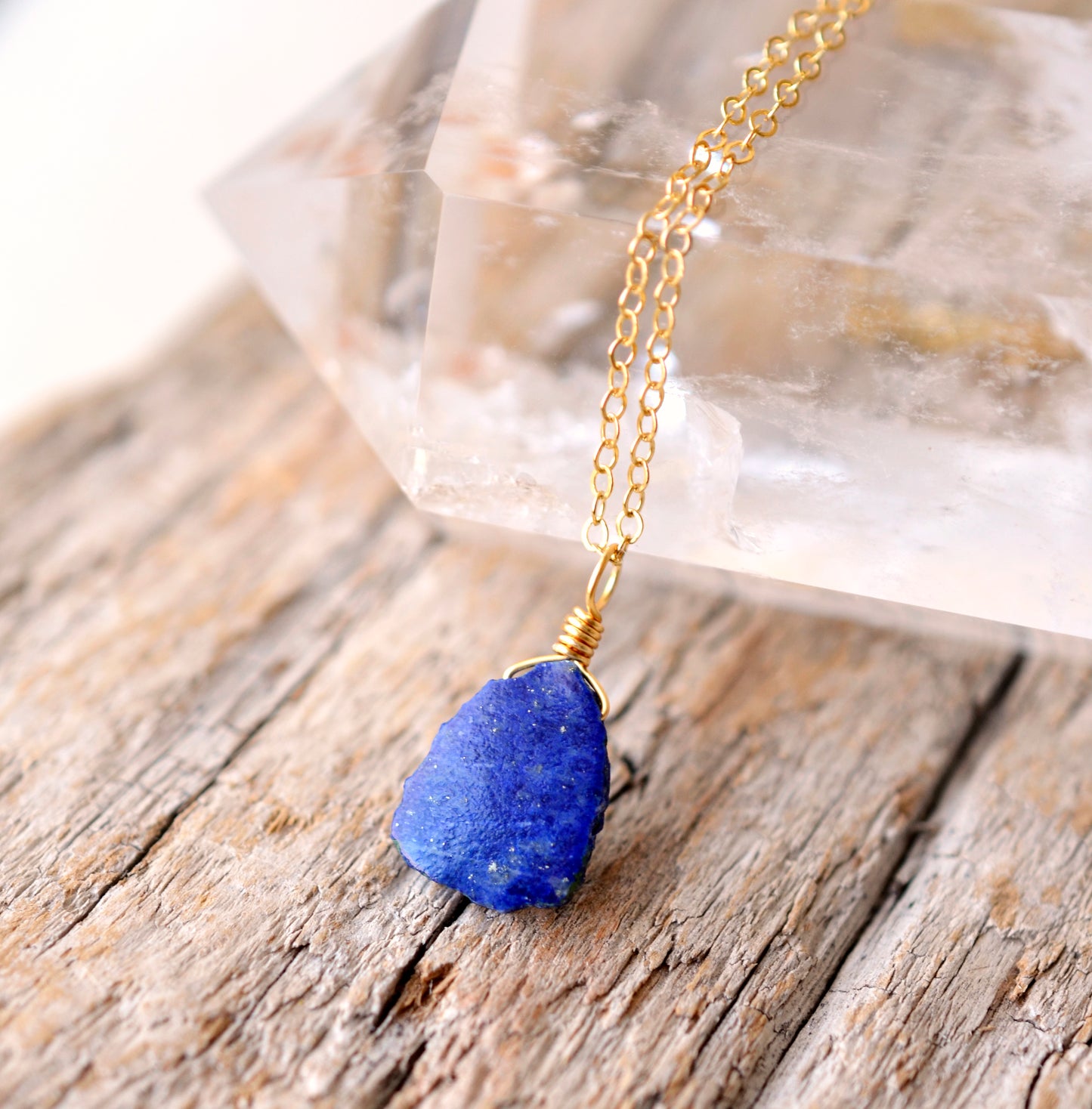 Natural Lapis Lazuli Slice Pendant Necklace