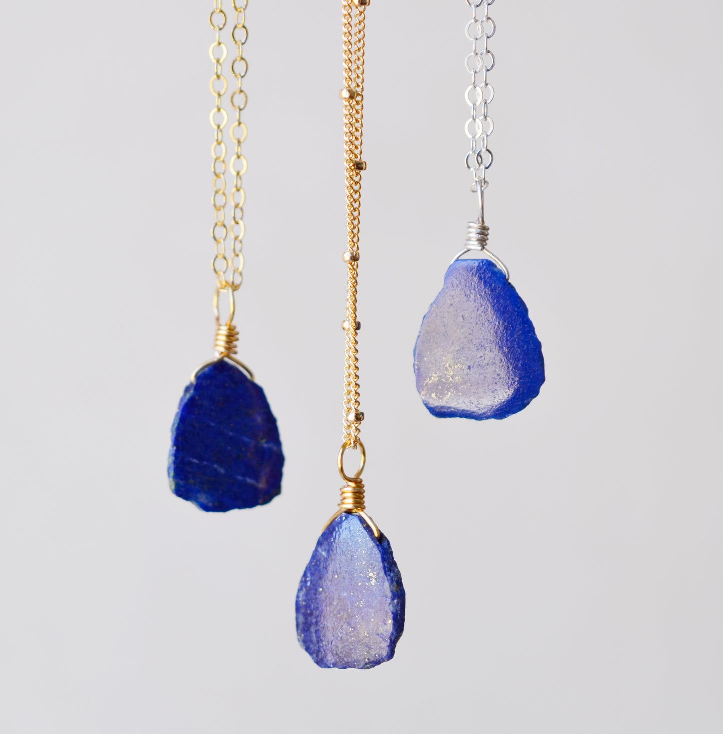 Natural Lapis Lazuli Slice Pendant Necklace