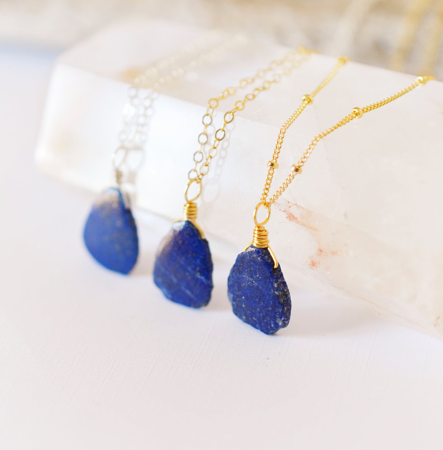 Natural Lapis Lazuli Slice Pendant Necklace