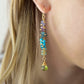 Multi Color Gemstone Long Bar Earrings, tanzanite, amethyst, topaz, turquoise, apatite, aventurine, peridot