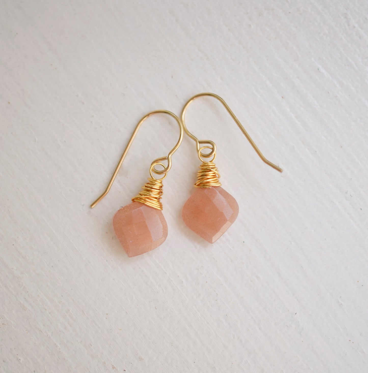 Peach Sunstone Wire Wrapped Earrings