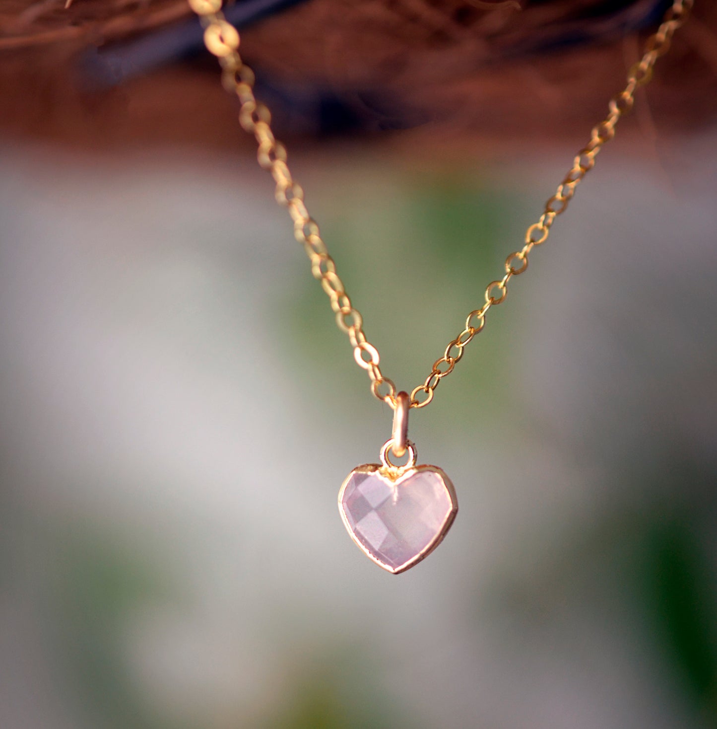 Rose Quartz Heart Pendant in 14k Gold Filled or Sterling Silver